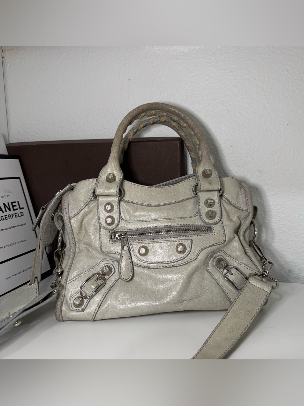 Balenciaga Mini Grey Leather Shoulder Bag